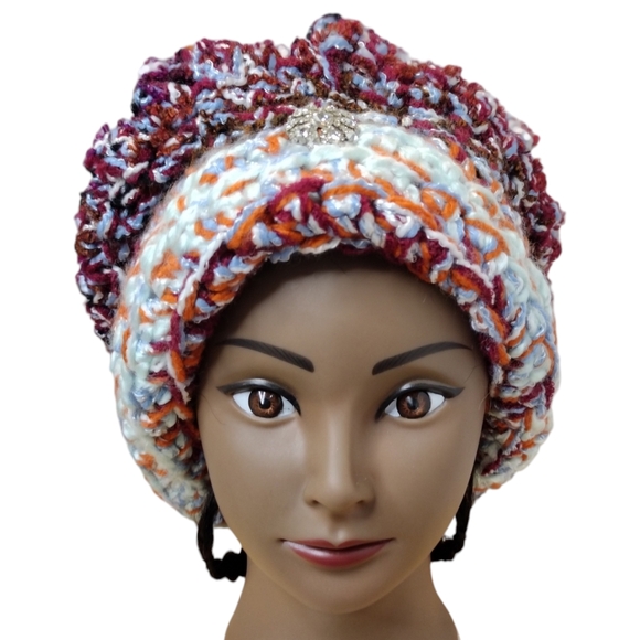 Bohemian slouchy beret handmade crochet unique hat - Picture 3 of 5